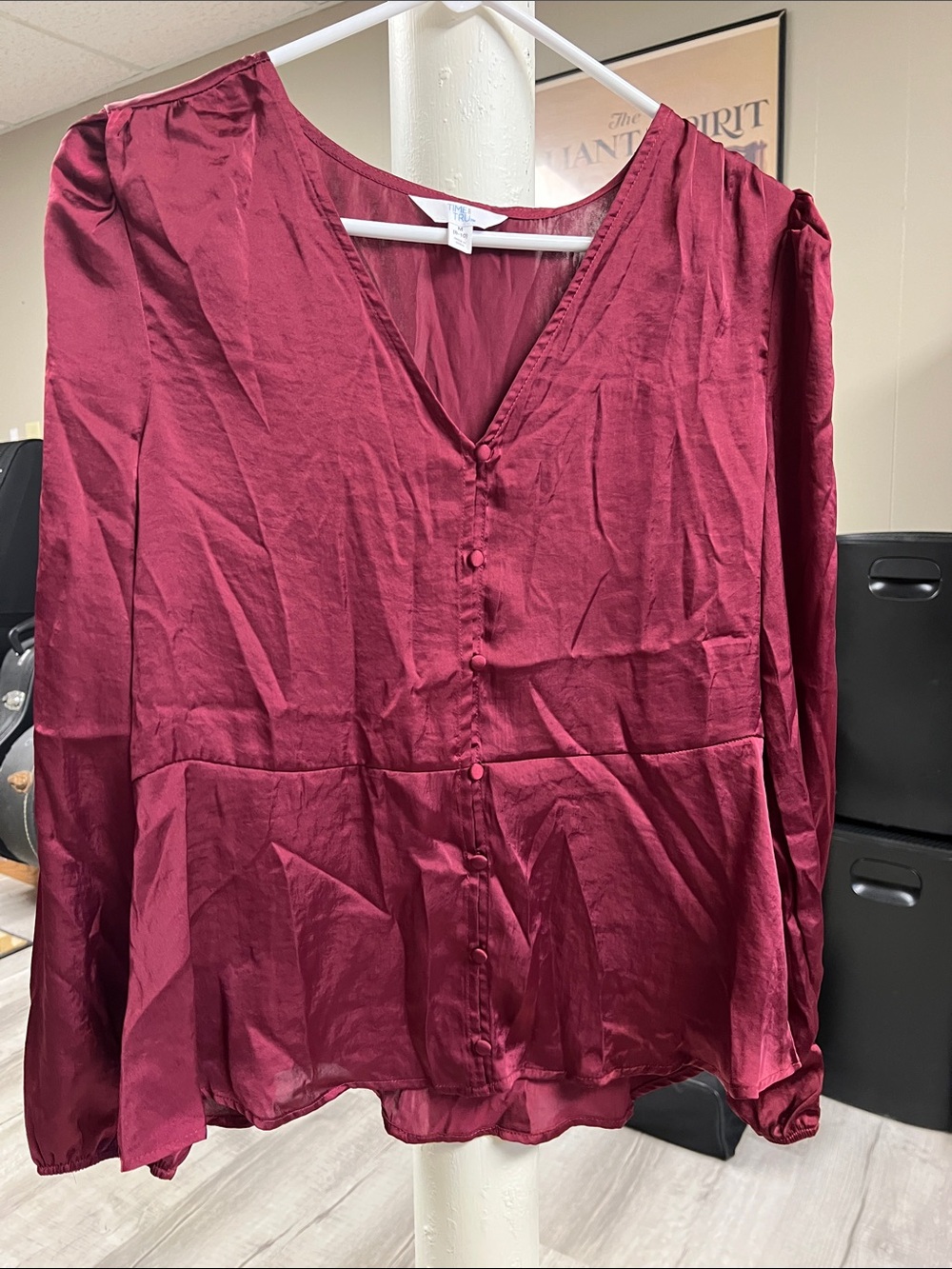 Time and Tru Burgundy V-Neck Button Front Blouse